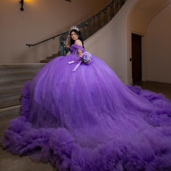 Ball Gown Purple Quinceanera Dresses Ruffled Vestidos De 15 Anos Chandelier Sleeve Sweet 15 Gowns